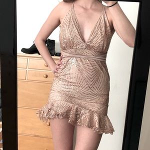 Gold / rose gold sparkly hello molly halter mini dress 20’s